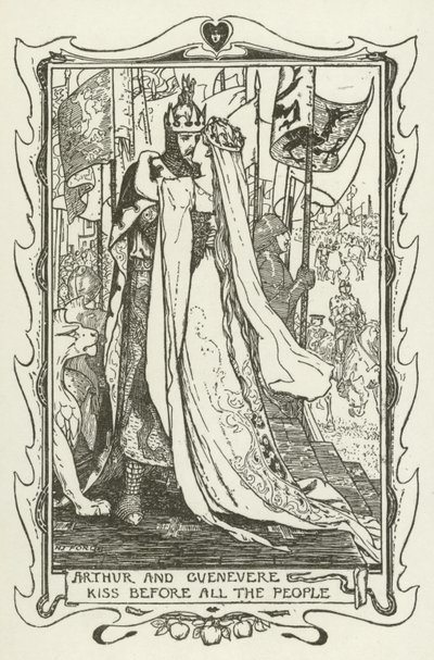 すべての人々の前でアーサーとゲネベレがキスする 作： Henry Justice Ford